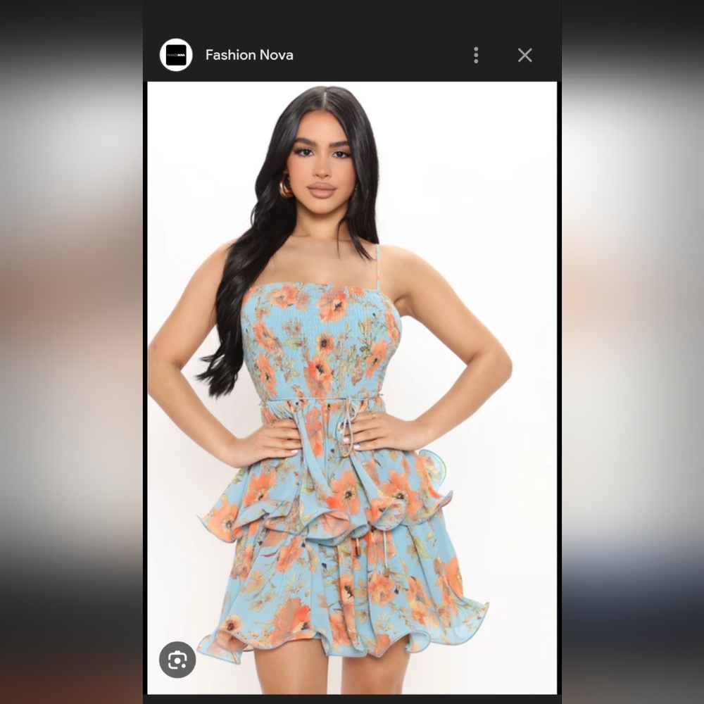 Fashion Nova Floral Peach and Blue Mini Dress